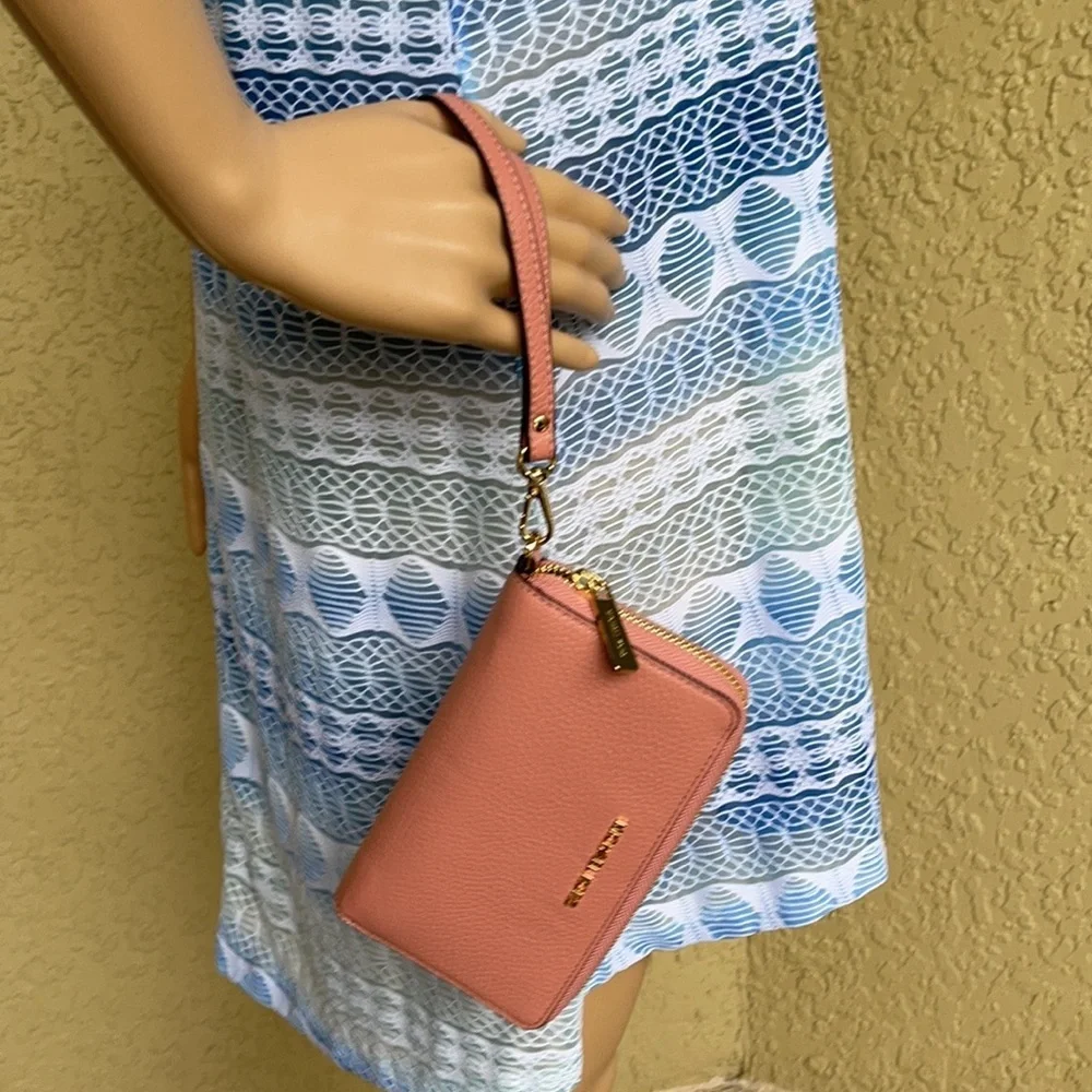 Michael Kors Large Flat MF Phone Case Leather Wallet in Sunset Rose